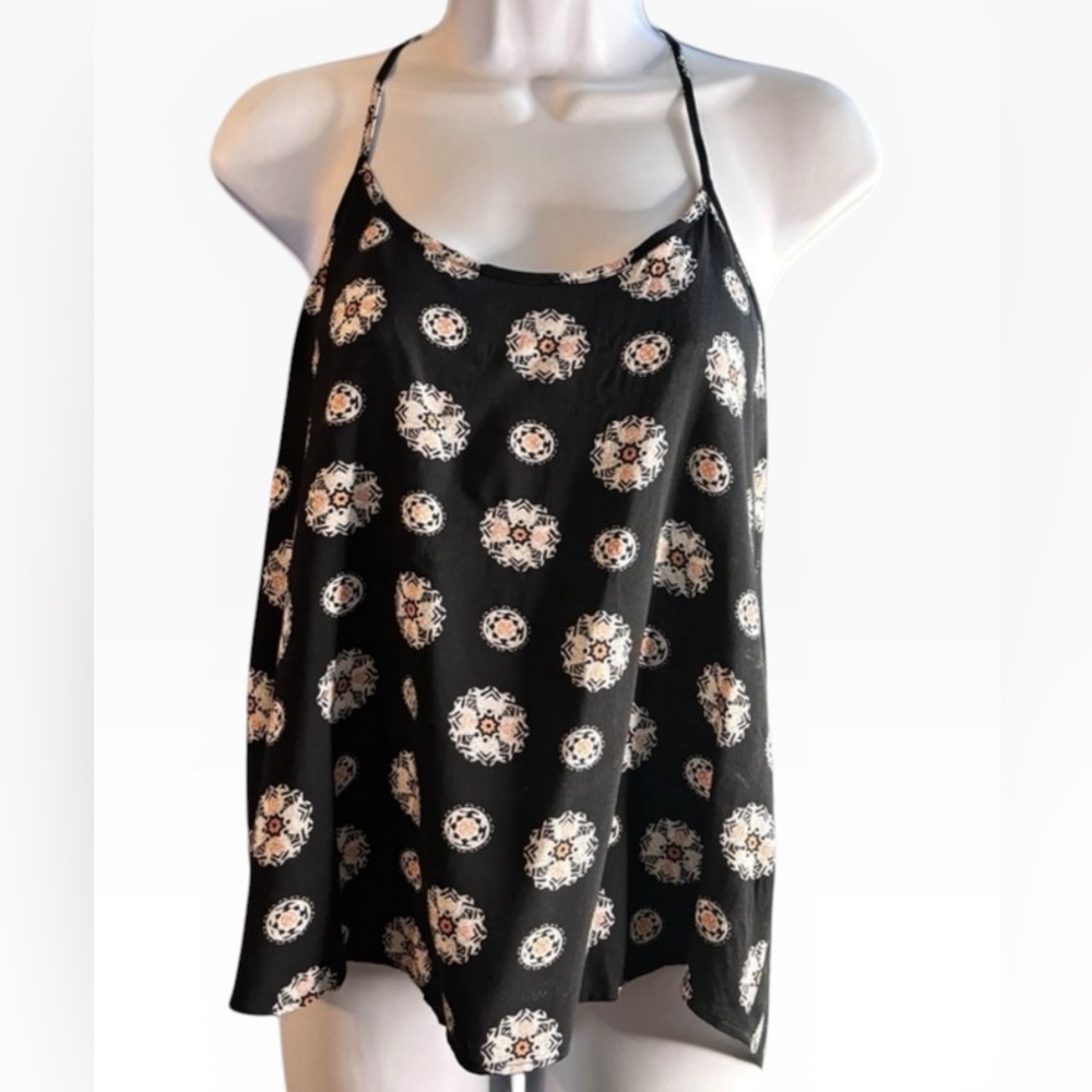 Mudd Geometric Floral White & Orange Pattern A line Strappy Racerback Tank Sz M